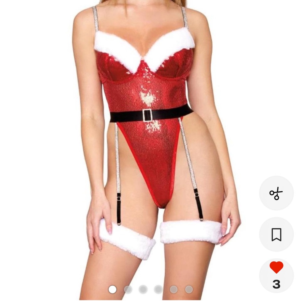 Dreamgirl Red Sequin Lingerie Santa Bodysuit L